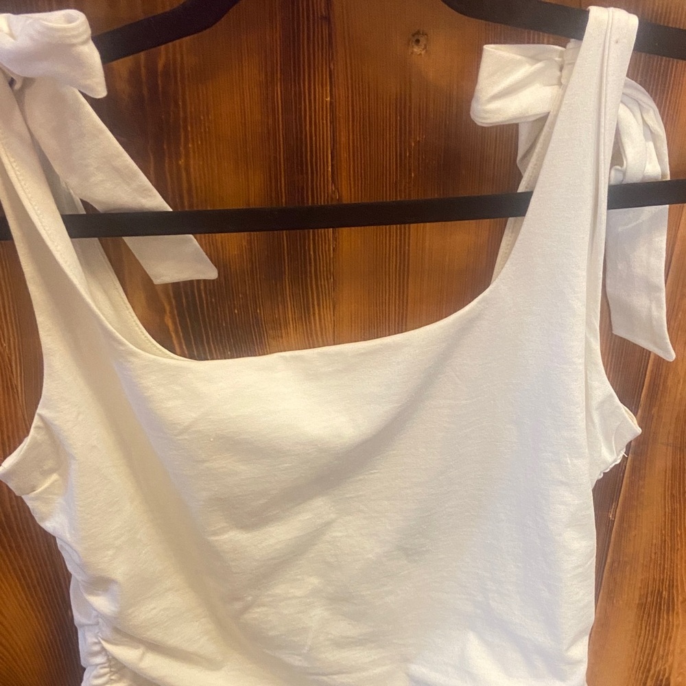 White Sleeveless Top with Bow Straps